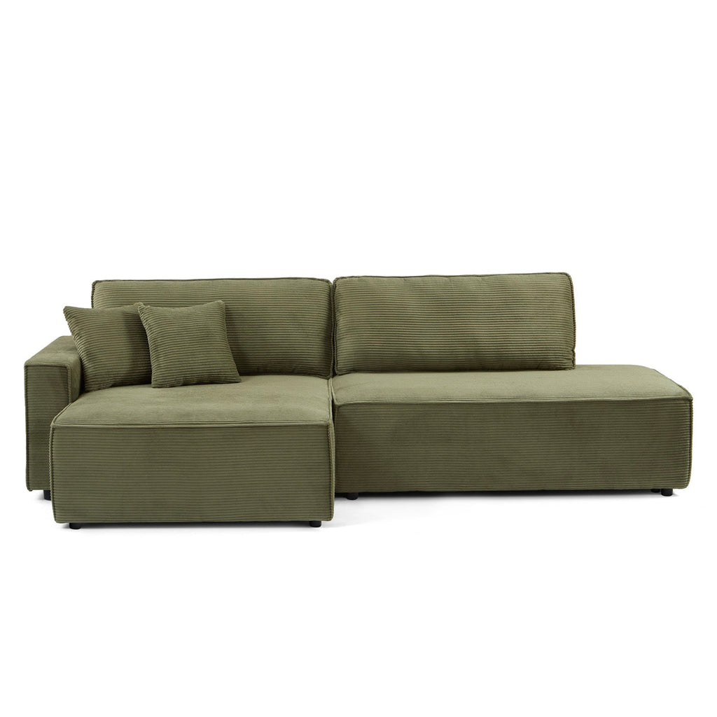 Zola - Canapé D'Angle Gauche Ouvert Convertible 4 Places - Velours Cotelé Vert