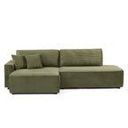 Zola - Canapé D'Angle Gauche Ouvert Convertible 4 Places - Velours Cotelé Vert