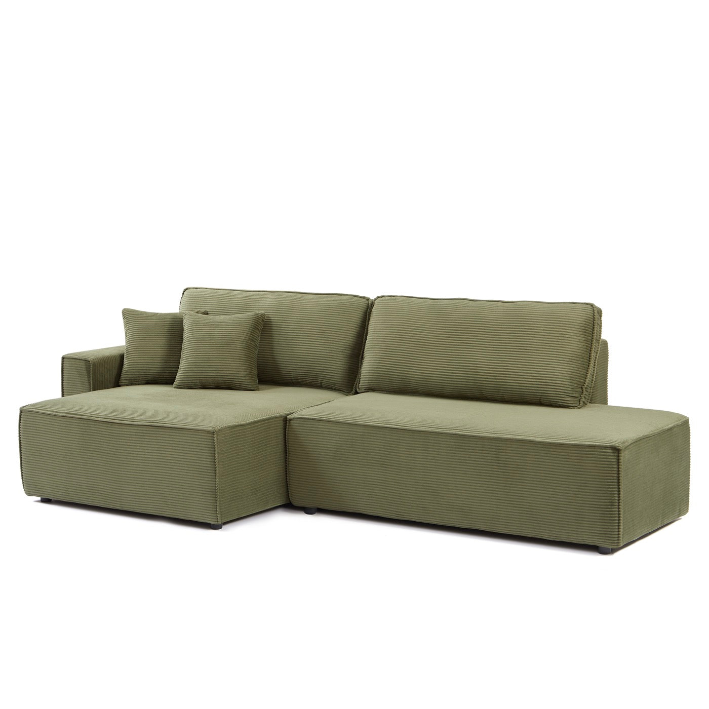 Zola - Canapé D'Angle Gauche Ouvert Convertible 4 Places - Velours Cotelé Vert