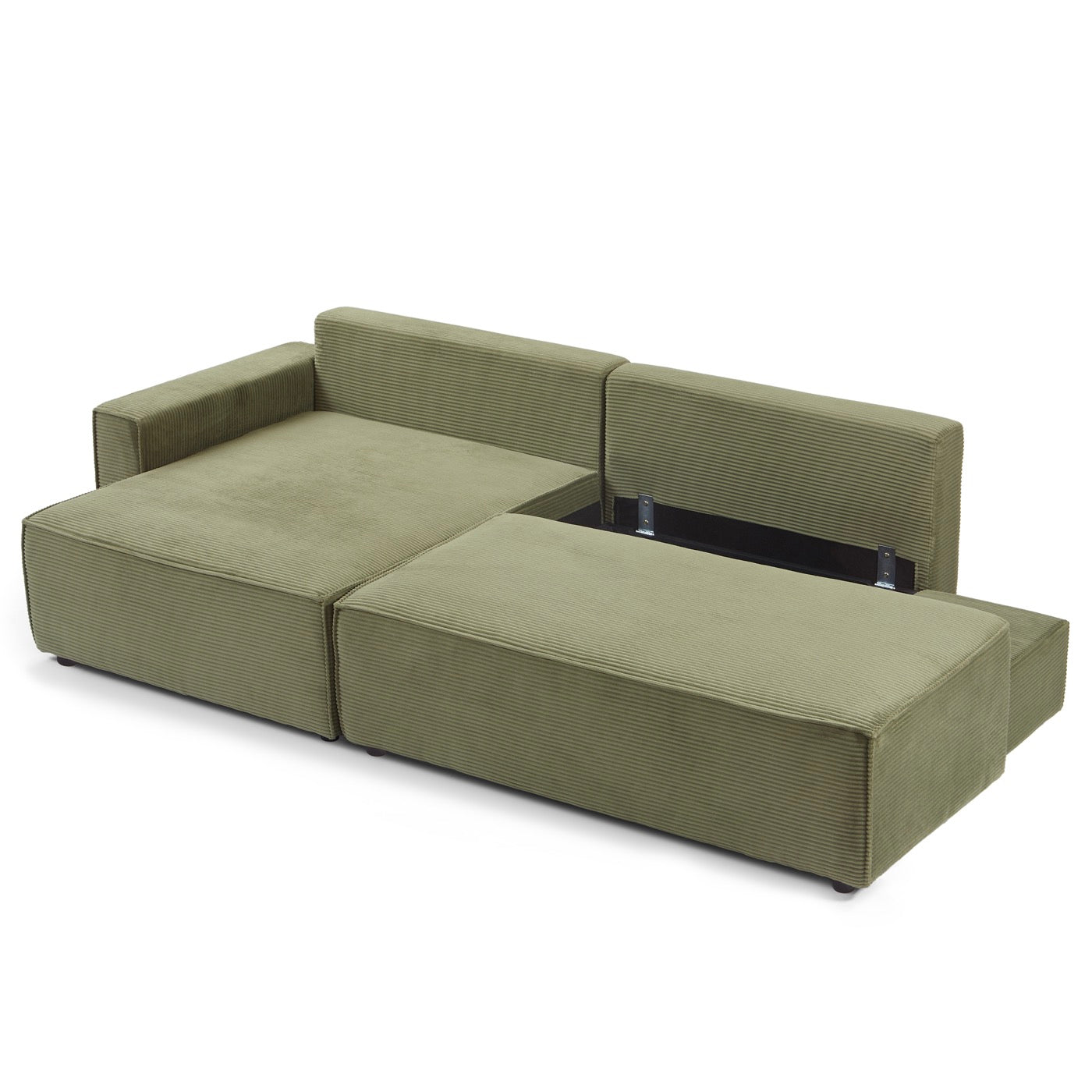 Zola - Canapé D'Angle Gauche Ouvert Convertible 4 Places - Velours Cotelé Vert
