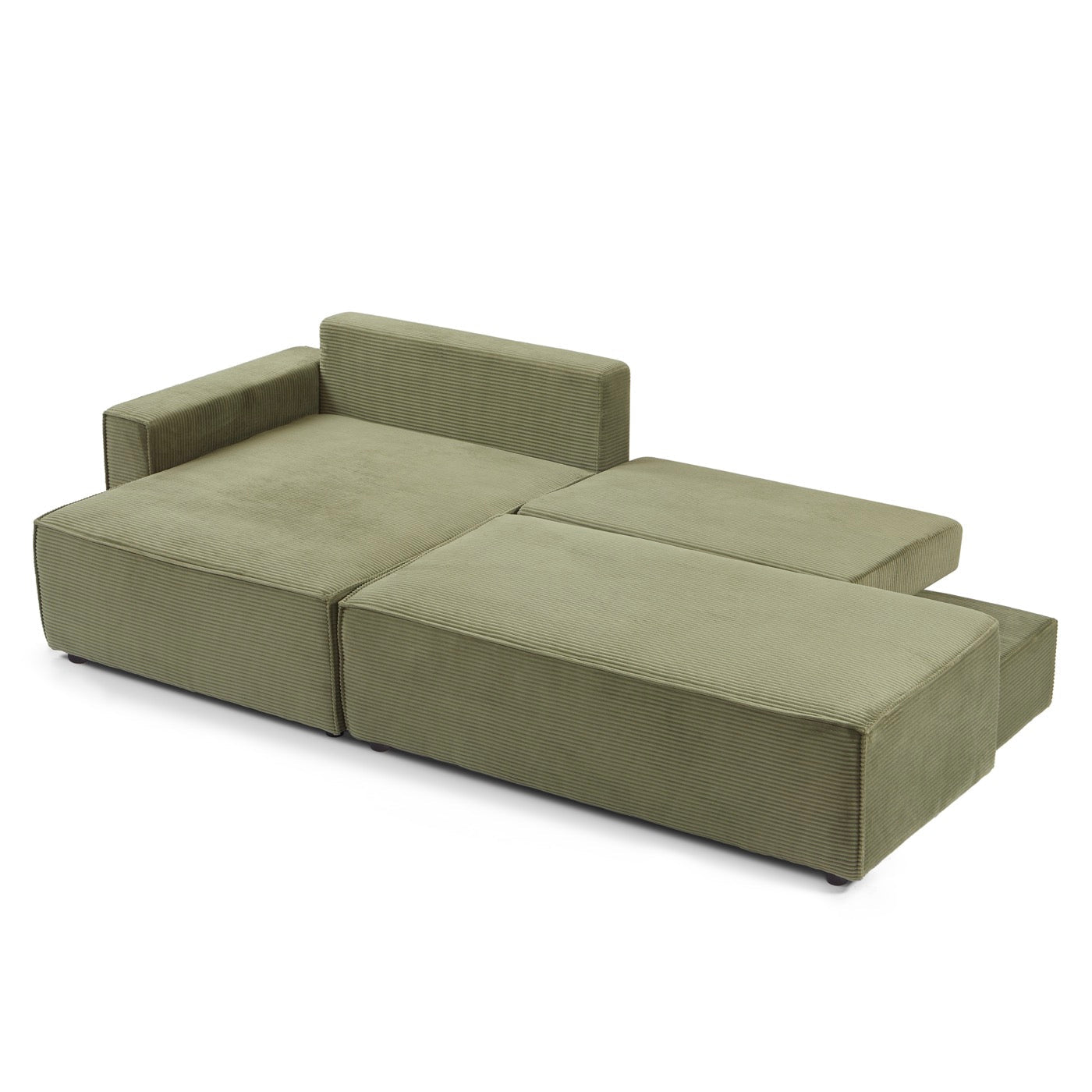 Zola - Canapé D'Angle Gauche Ouvert Convertible 4 Places - Velours Cotelé Vert