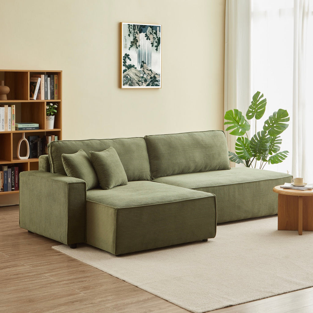 Zola - Canapé D'Angle Gauche Ouvert Convertible 4 Places - Velours Cotelé Vert
