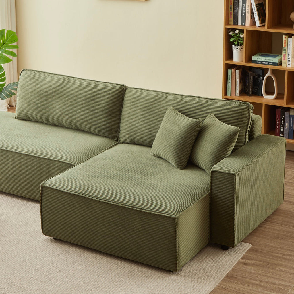 Zola - Canapé D'Angle Gauche Ouvert Convertible 4 Places - Velours Cotelé Vert