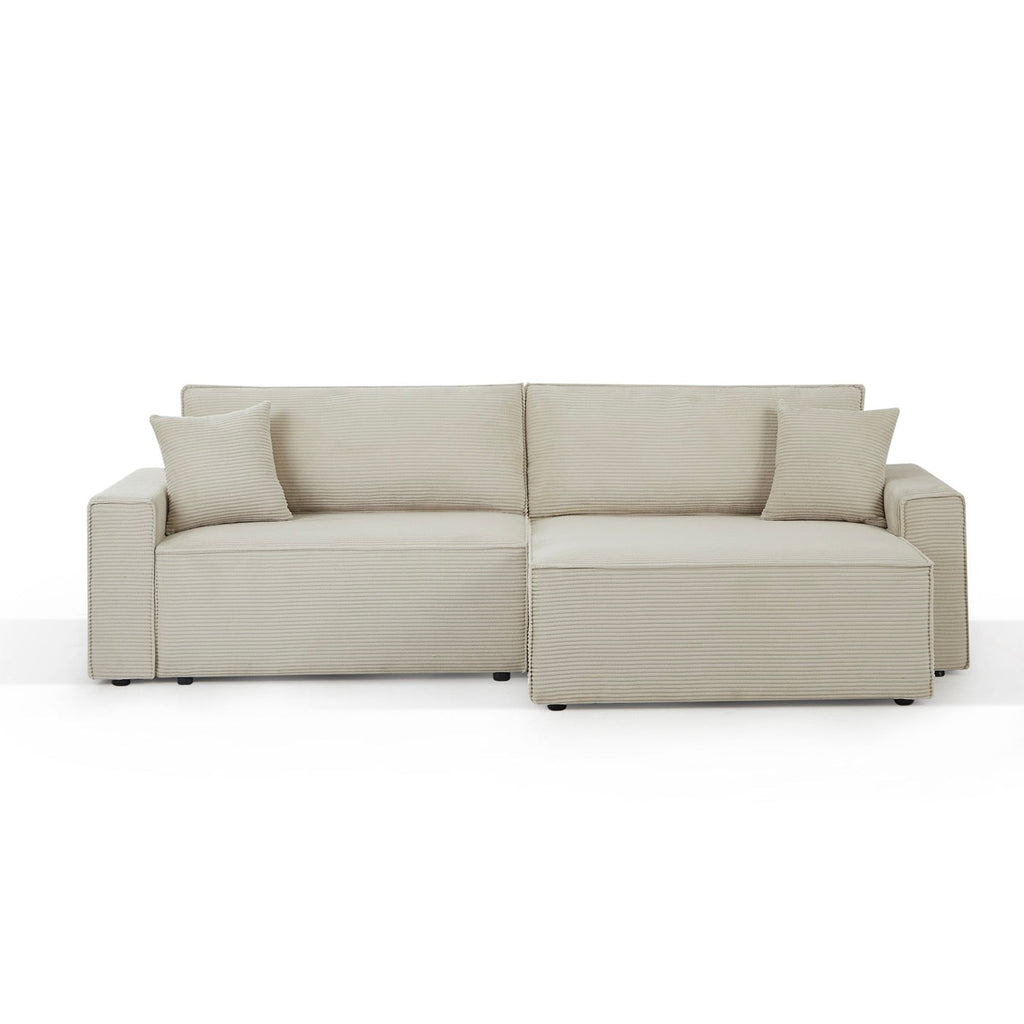 Zola - Canapé D'Angle Convertible Et Réversible 4 Places - Velours Côtelé Beige