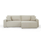 Zola - Canapé D'Angle Convertible Et Réversible 4 Places - Velours Côtelé Beige