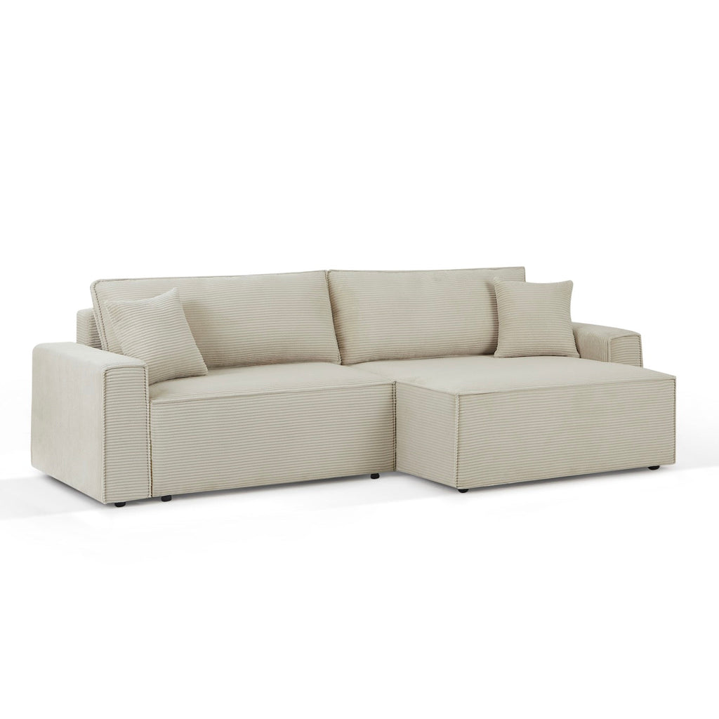 Zola - Canapé D'Angle Convertible Et Réversible 4 Places - Velours Côtelé Beige