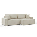 Zola - Canapé D'Angle Convertible Et Réversible 4 Places - Velours Côtelé Beige