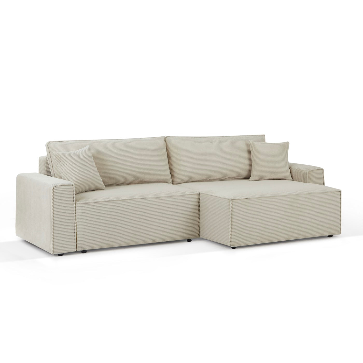 Zola - Canapé D'Angle Convertible Et Réversible 4 Places - Velours Côtelé Beige
