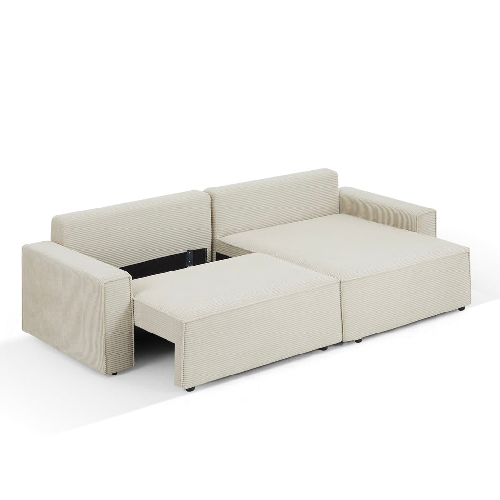 Zola - Canapé D'Angle Convertible Et Réversible 4 Places - Velours Côtelé Beige