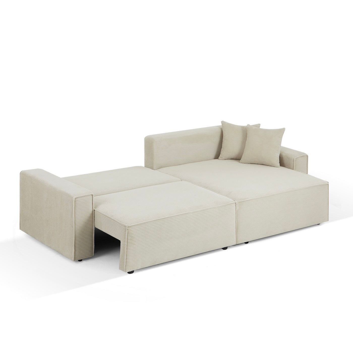 Zola - Canapé D'Angle Convertible Et Réversible 4 Places - Velours Côtelé Beige