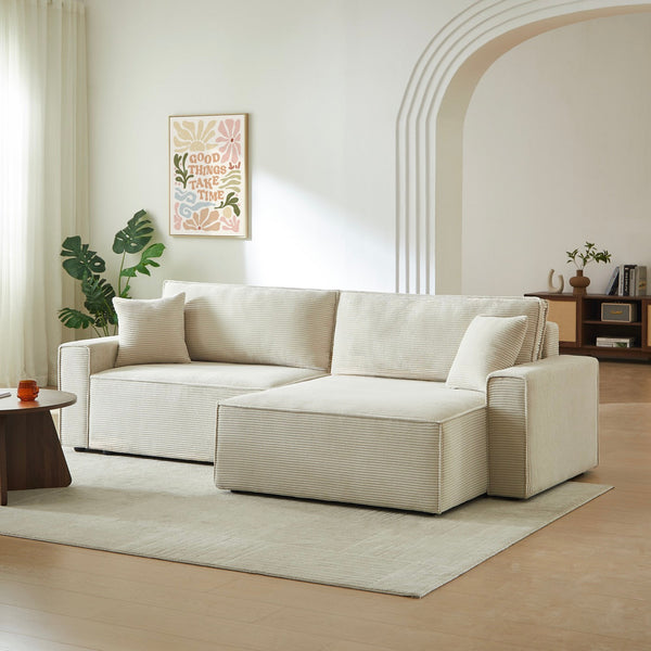 Zola - Canapé D'Angle Convertible Et Réversible 4 Places - Velours Côtelé Beige