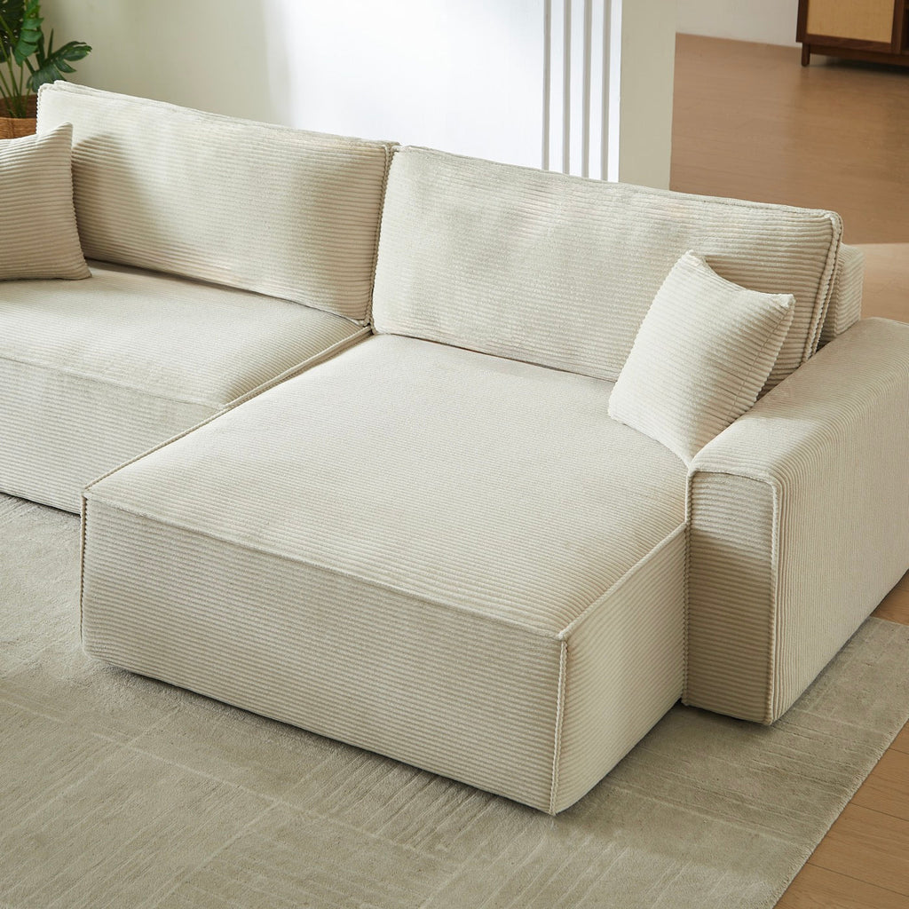 Zola - Canapé D'Angle Convertible Et Réversible 4 Places - Velours Côtelé Beige
