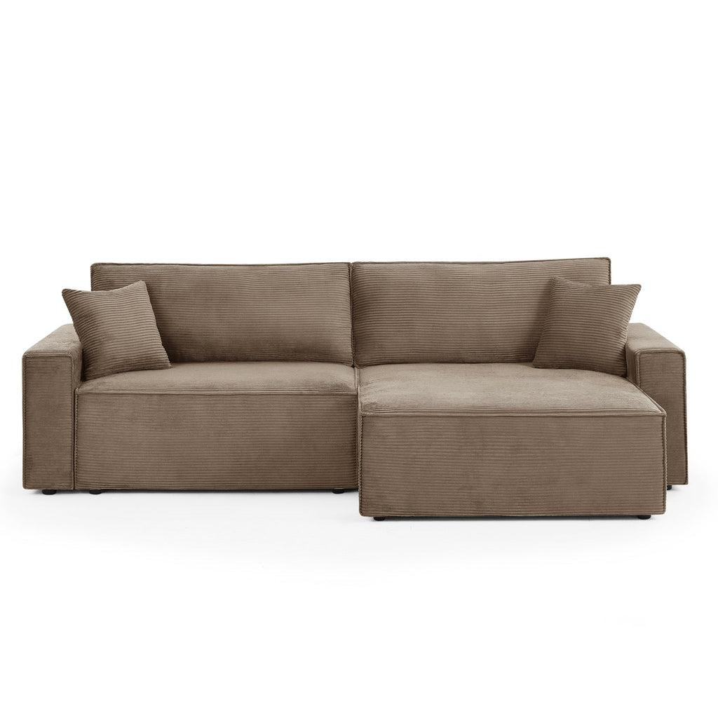 Zola - Canapé D'Angle Convertible Et Réversible 4 Places - Velours Côtelé Taupe