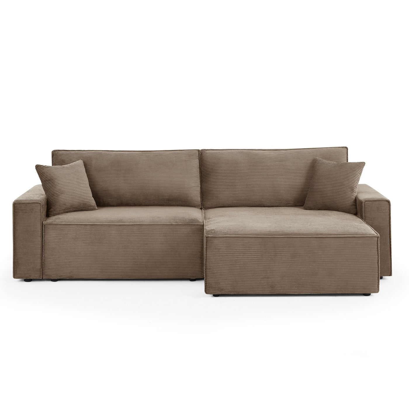 Zola - Canapé D'Angle Convertible Et Réversible 4 Places - Velours Côtelé Taupe