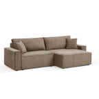 Zola - Canapé D'Angle Convertible Et Réversible 4 Places - Velours Côtelé Taupe