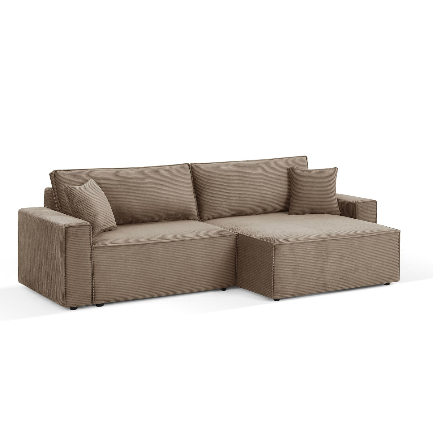 Zola - Canapé D'Angle Convertible Et Réversible 4 Places - Velours Côtelé Taupe