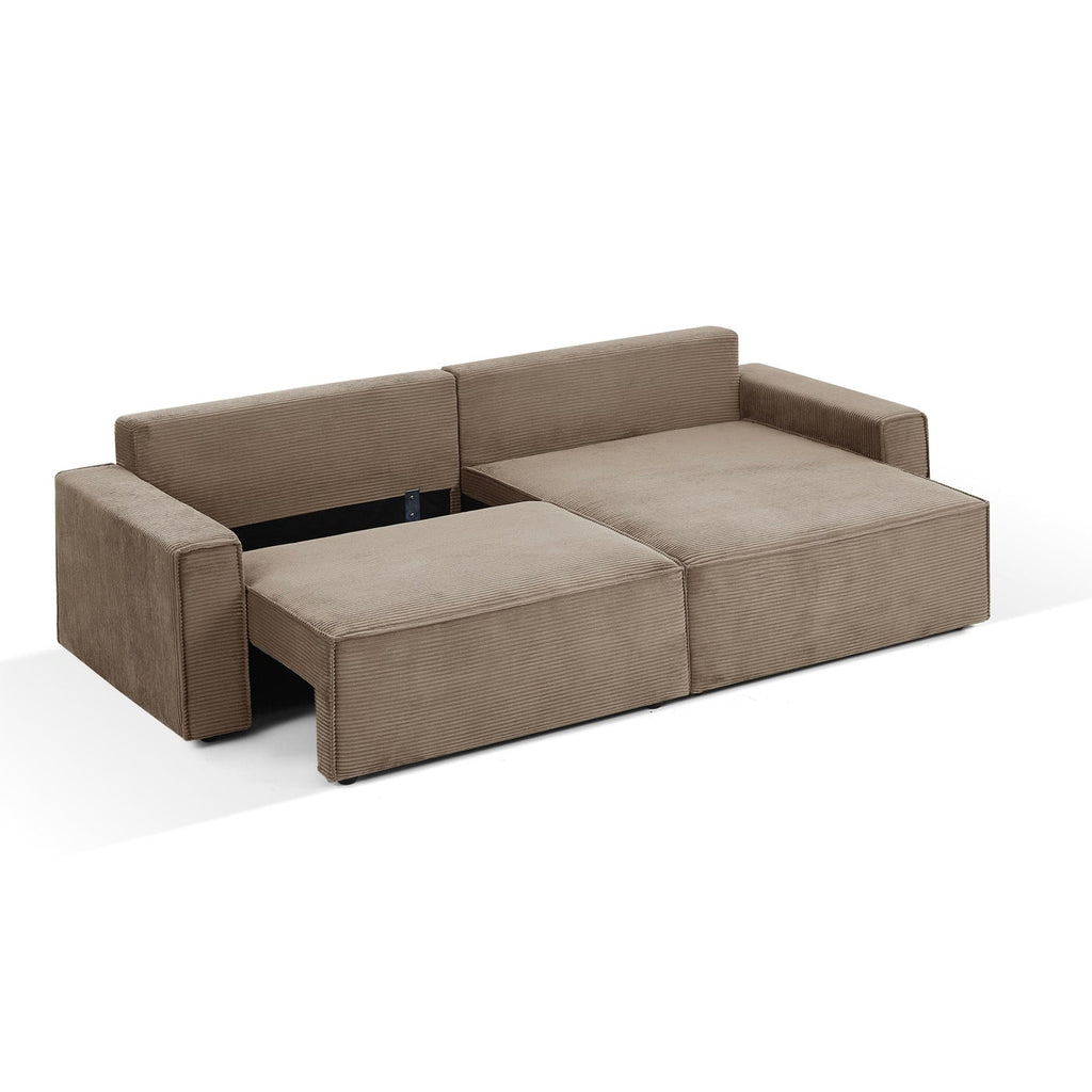 Zola - Canapé D'Angle Convertible Et Réversible 4 Places - Velours Côtelé Taupe