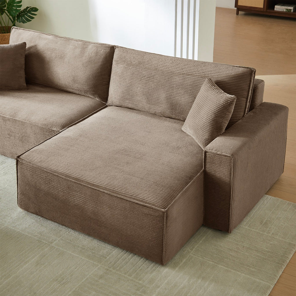 Zola - Canapé D'Angle Convertible Et Réversible 4 Places - Velours Côtelé Taupe