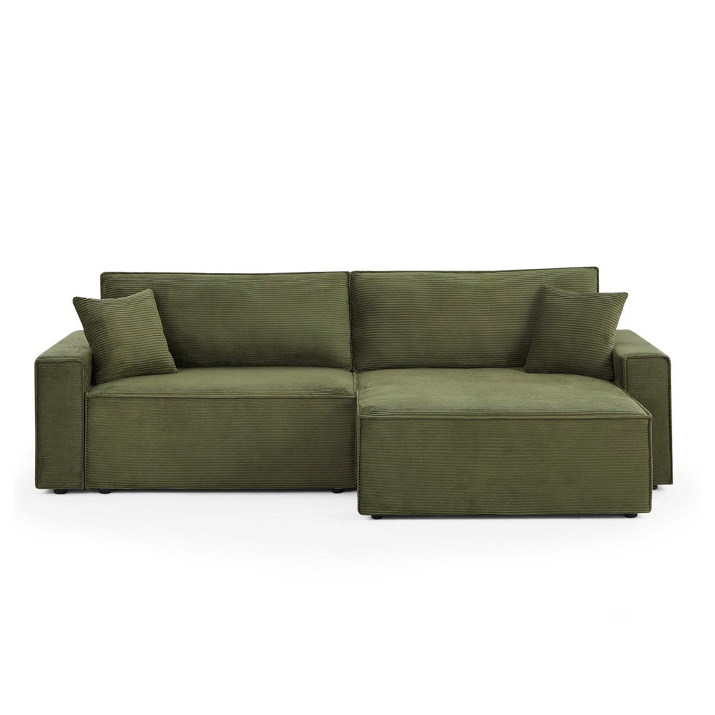Zola - Canapé D'Angle Convertible Et Réversible 4 Places - Velours Côtelé Vert