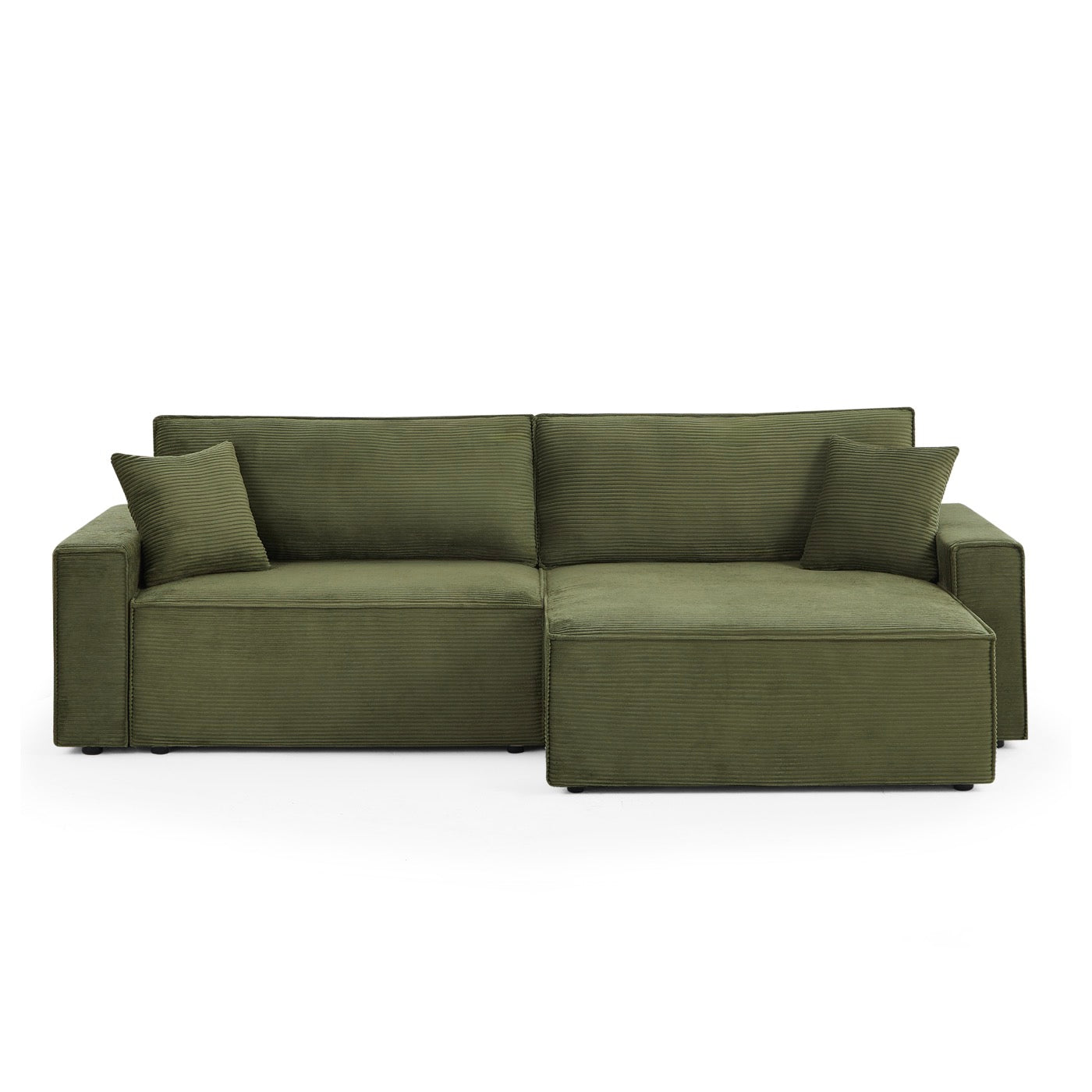 Zola - Canapé D'Angle Convertible Et Réversible 4 Places - Velours Côtelé Vert