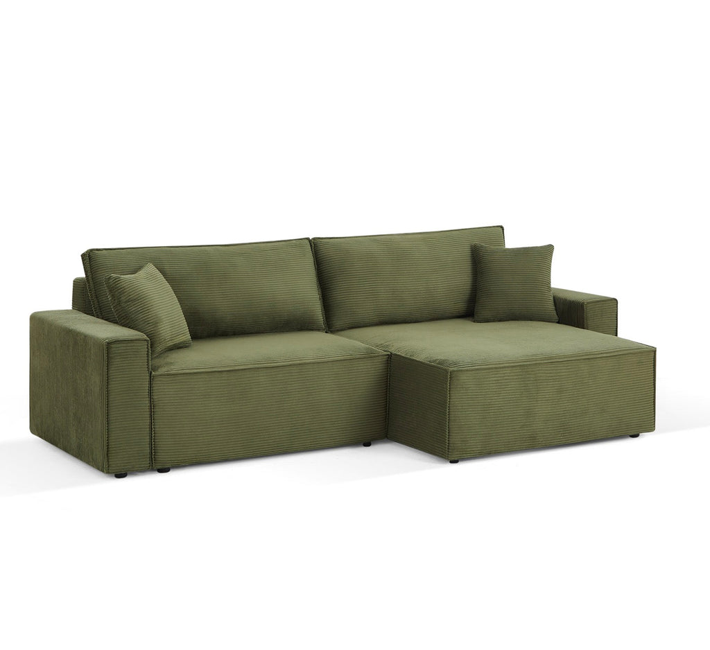 Zola - Canapé D'Angle Convertible Et Réversible 4 Places - Velours Côtelé Vert