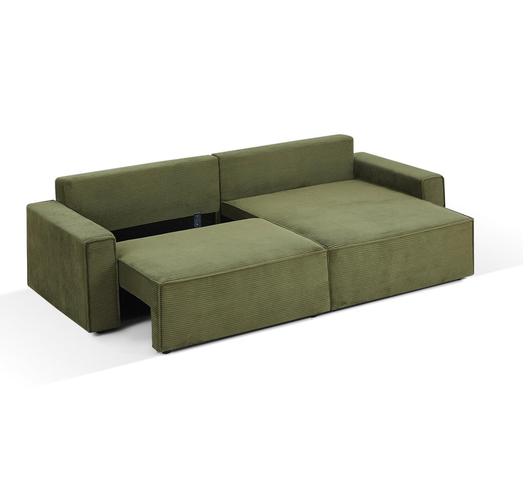 Zola - Canapé D'Angle Convertible Et Réversible 4 Places - Velours Côtelé Vert