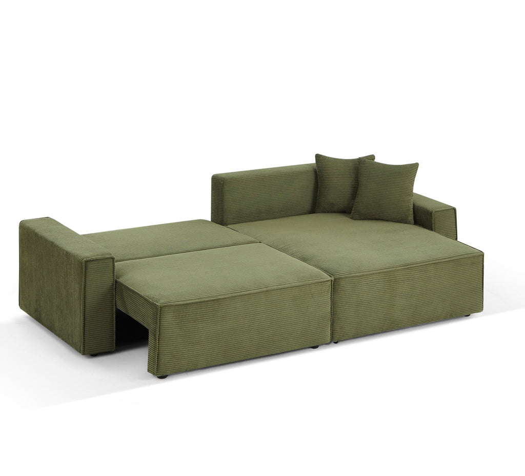 Zola - Canapé D'Angle Convertible Et Réversible 4 Places - Velours Côtelé Vert