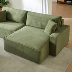 Zola - Canapé D'Angle Convertible Et Réversible 4 Places - Velours Côtelé Vert