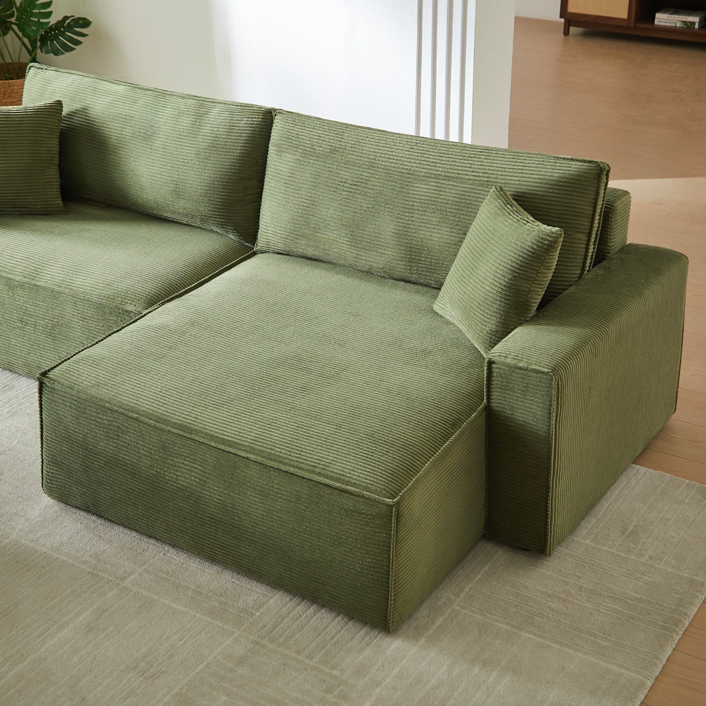 Zola - Canapé D'Angle Convertible Et Réversible 4 Places - Velours Côtelé Vert