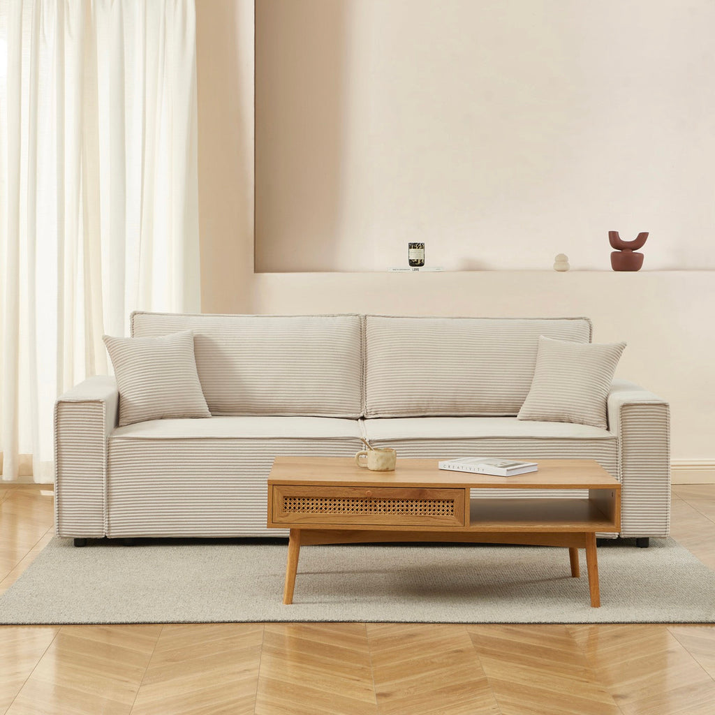 Zola - Canapé Droit Convertible 3 Places - Velours Côtelé Beige