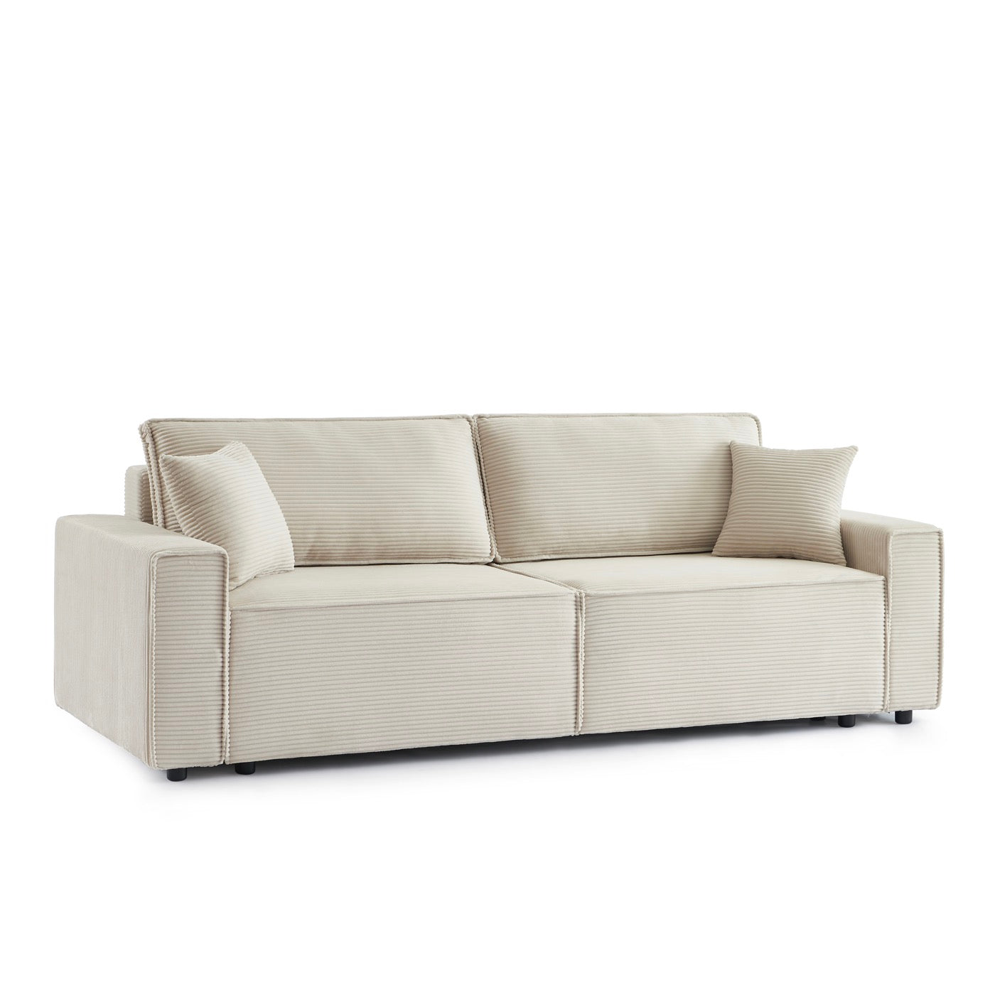 Zola - Canapé Droit Convertible 3 Places - Velours Côtelé Beige