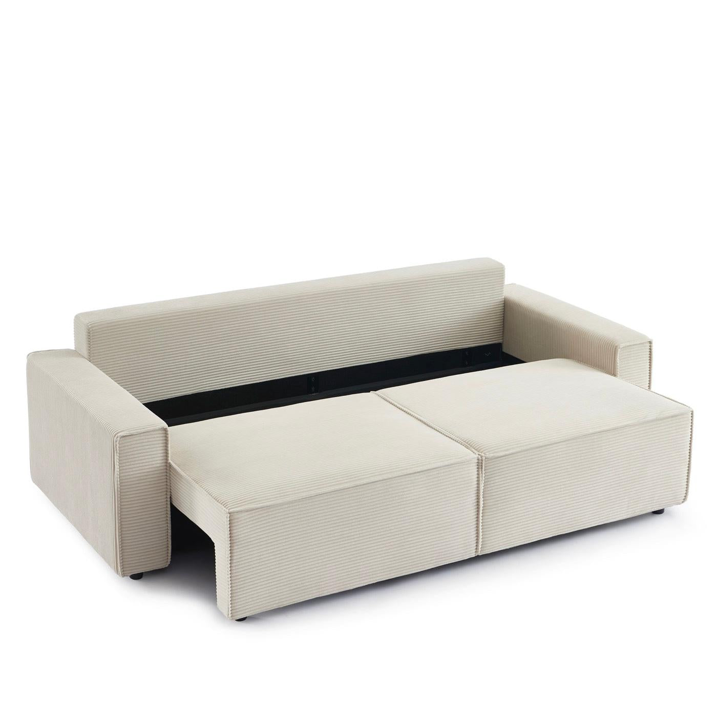 Zola - Canapé Droit Convertible 3 Places - Velours Côtelé Beige