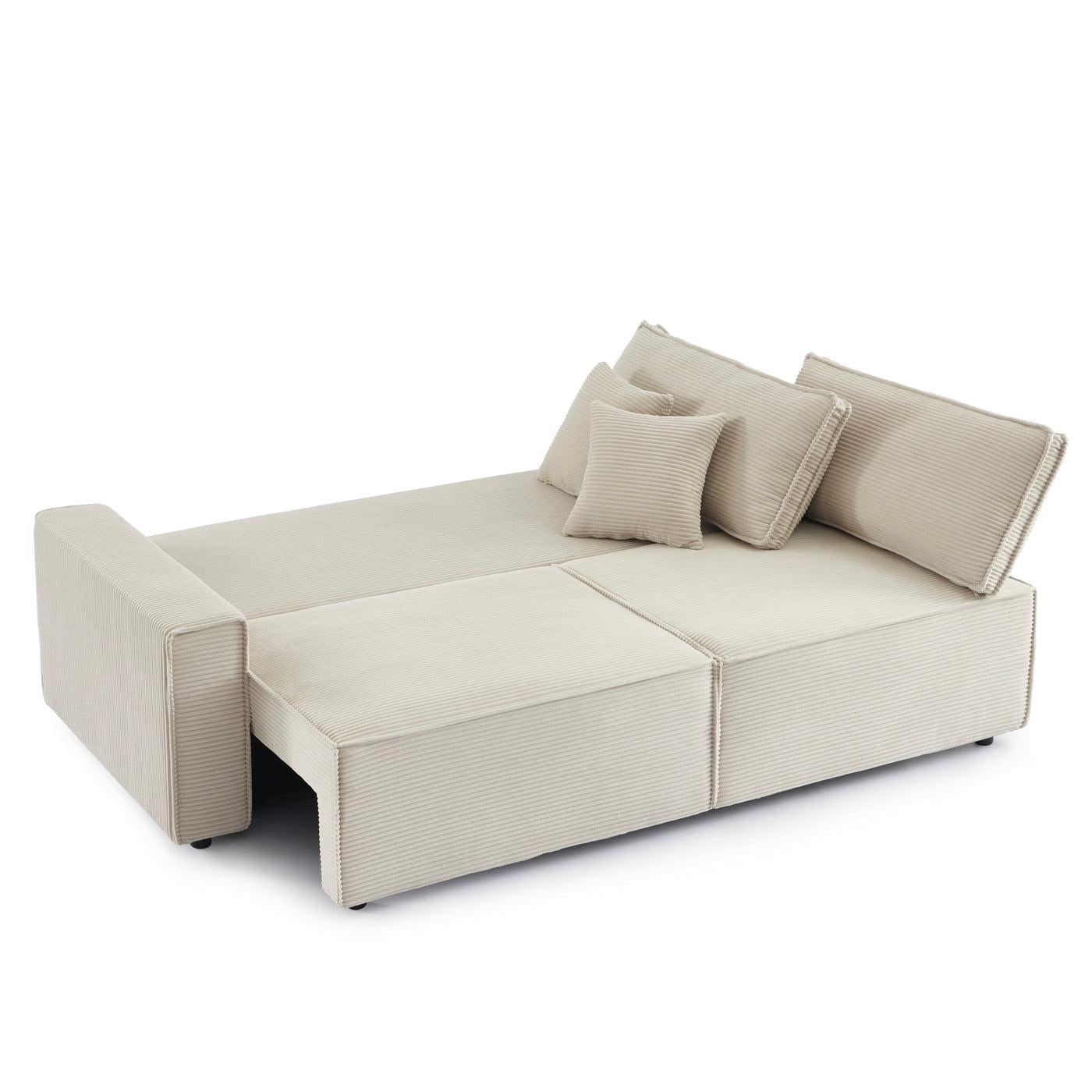Zola - Canapé Droit Convertible 3 Places - Velours Côtelé Beige