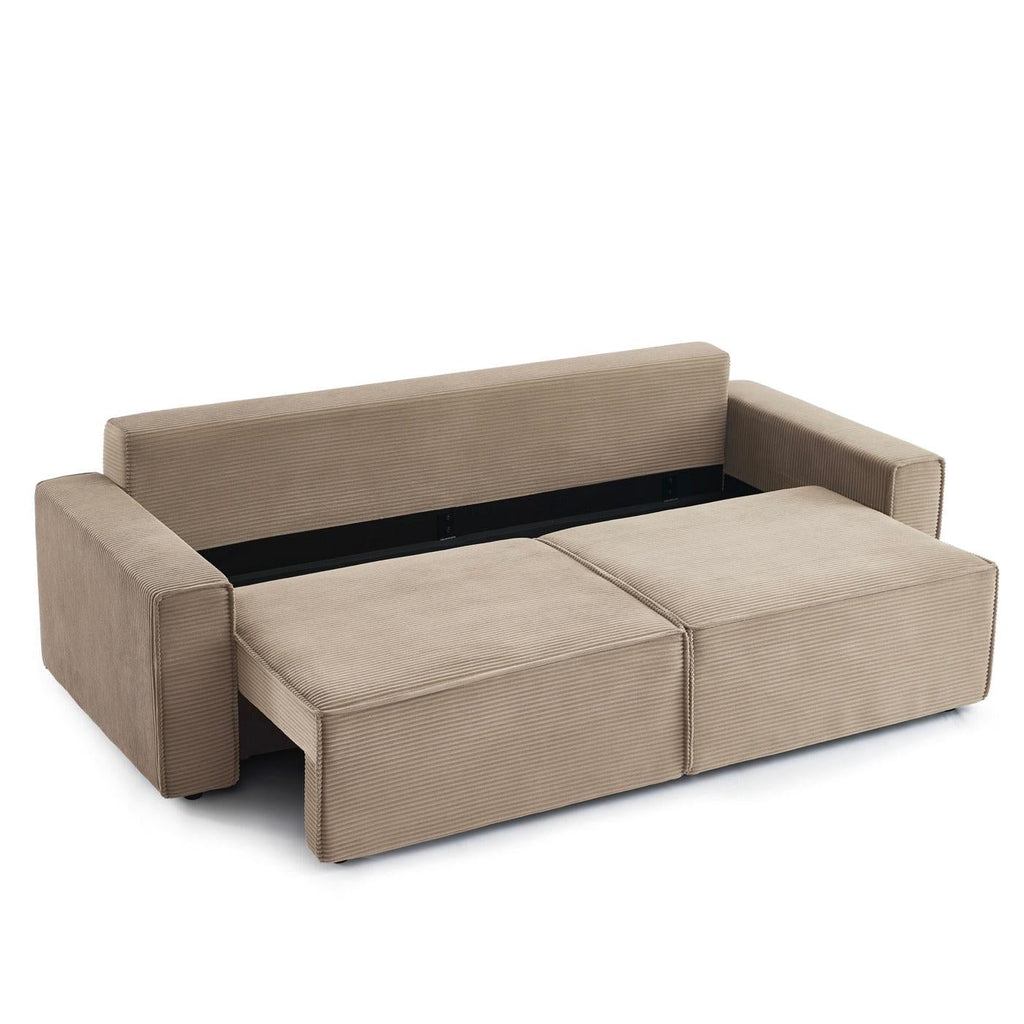 Zola - Canapé Droit Convertible 3 Places - Velours Côtelé Taupe