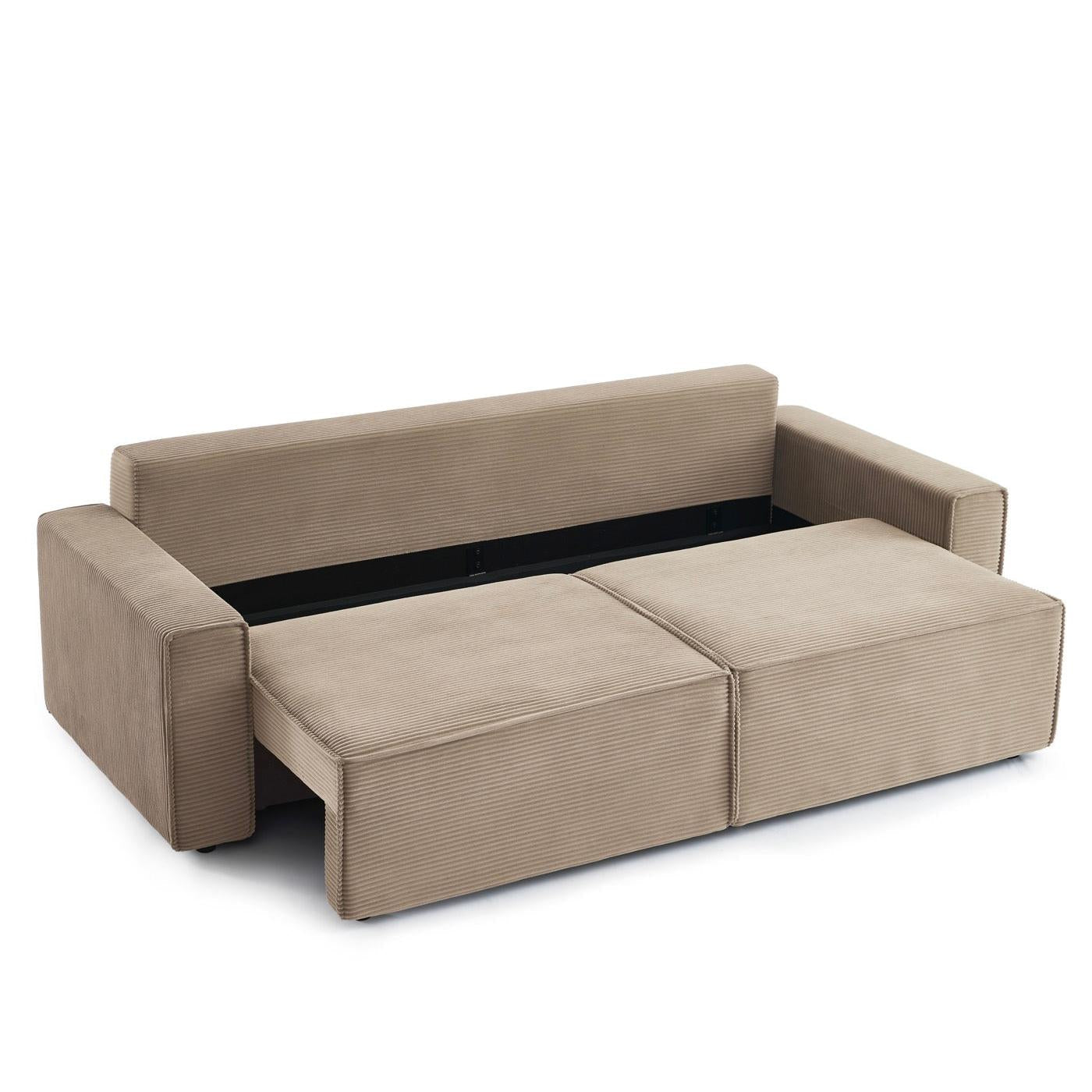 Zola - Canapé Droit Convertible 3 Places - Velours Côtelé Taupe