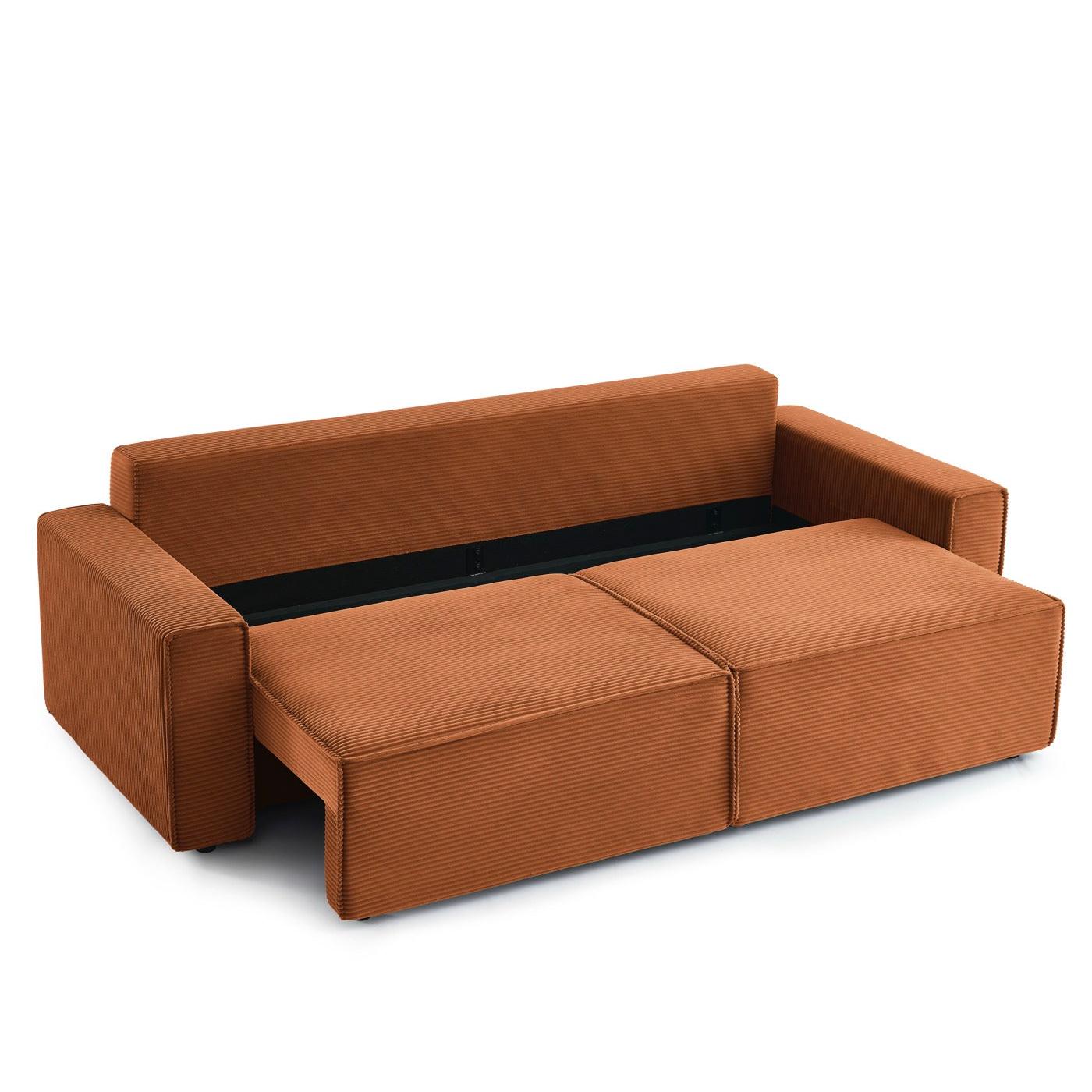 Zola - Canapé Droit Convertible 3 Places - Velours Côtelé Terracotta