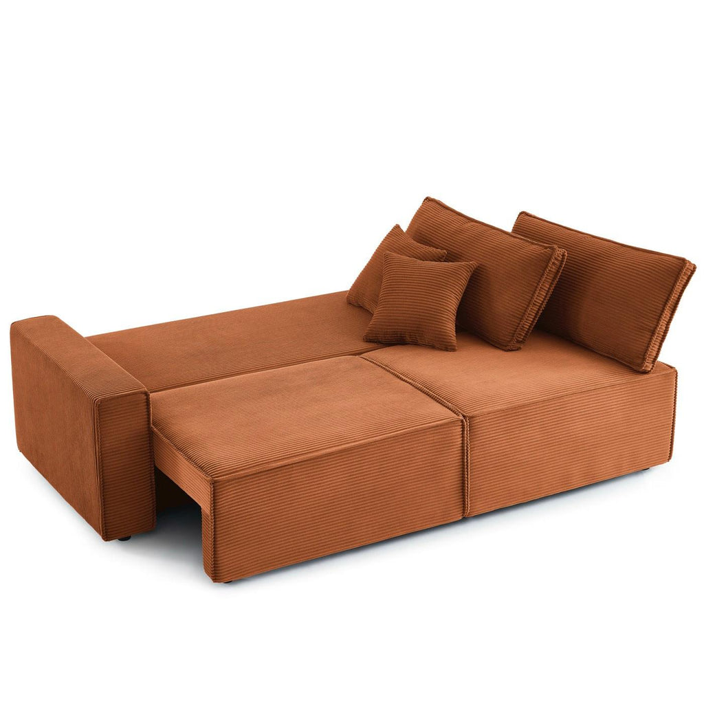 Zola - Canapé Droit Convertible 3 Places - Velours Côtelé Terracotta
