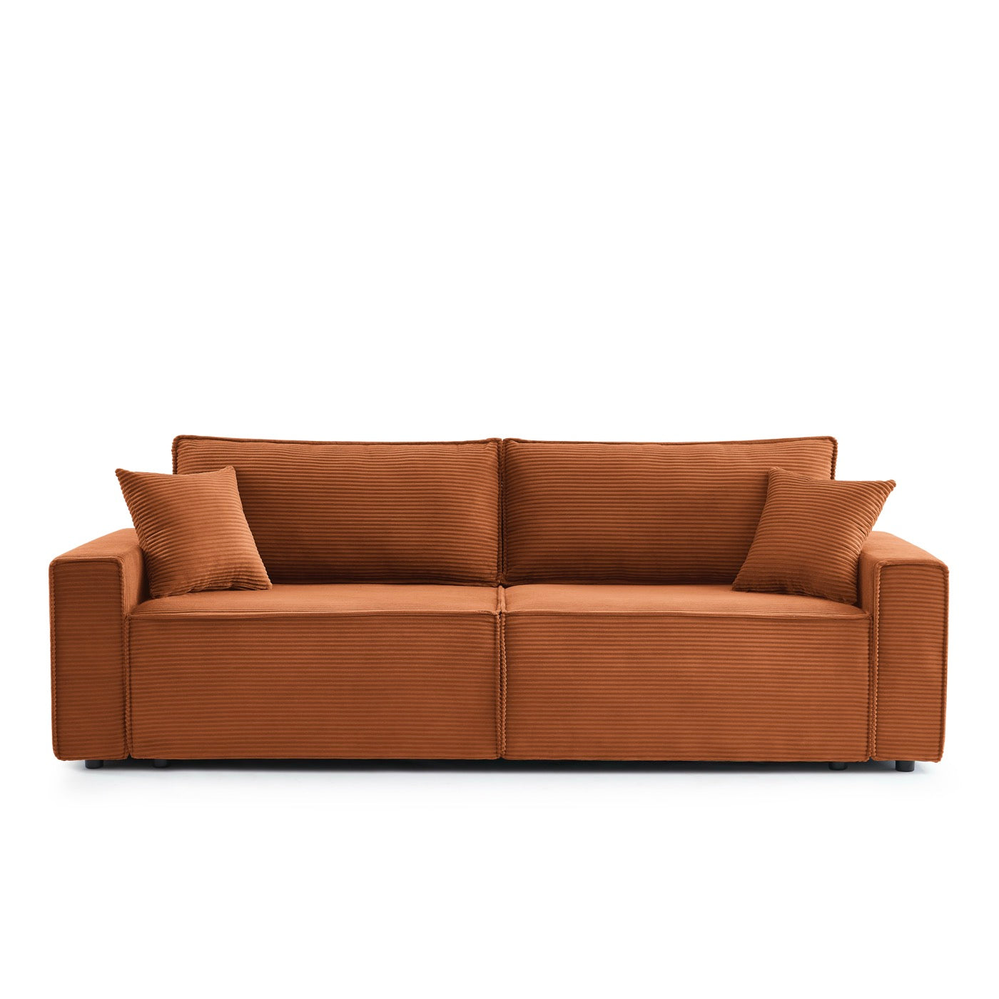 Zola - Canapé Droit Convertible 3 Places - Velours Côtelé Terracotta