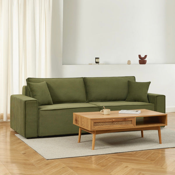 Zola - Canapé Droit Convertible 3 Places - Velours Côtelé Vert
