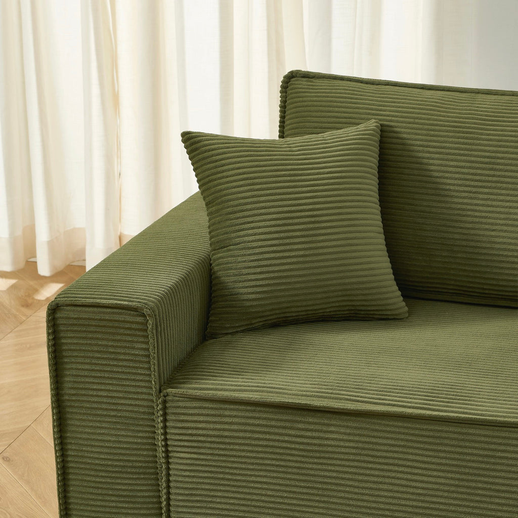 Zola - Canapé Droit Convertible 3 Places - Velours Côtelé Vert