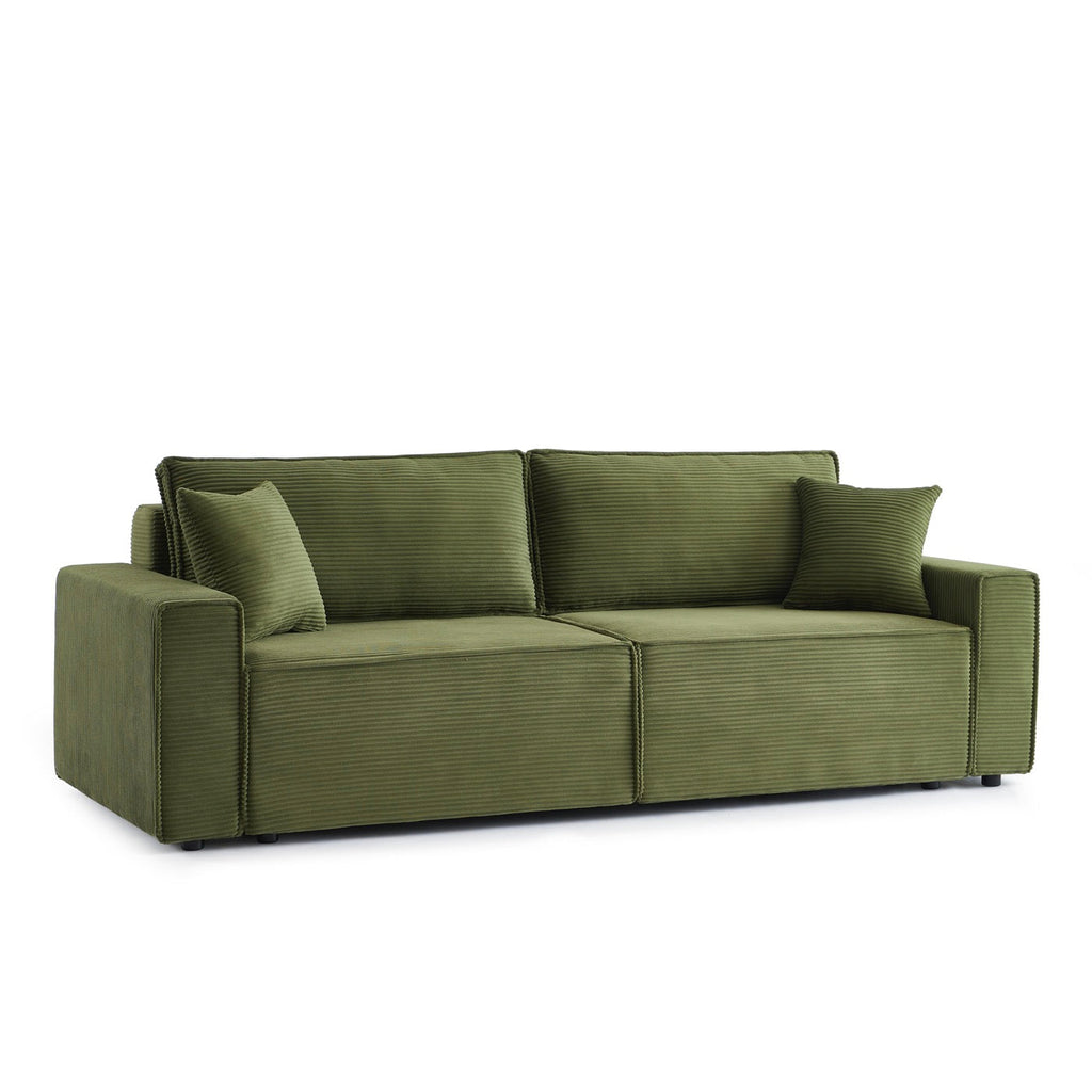 Zola - Canapé Droit Convertible 3 Places - Velours Côtelé Vert