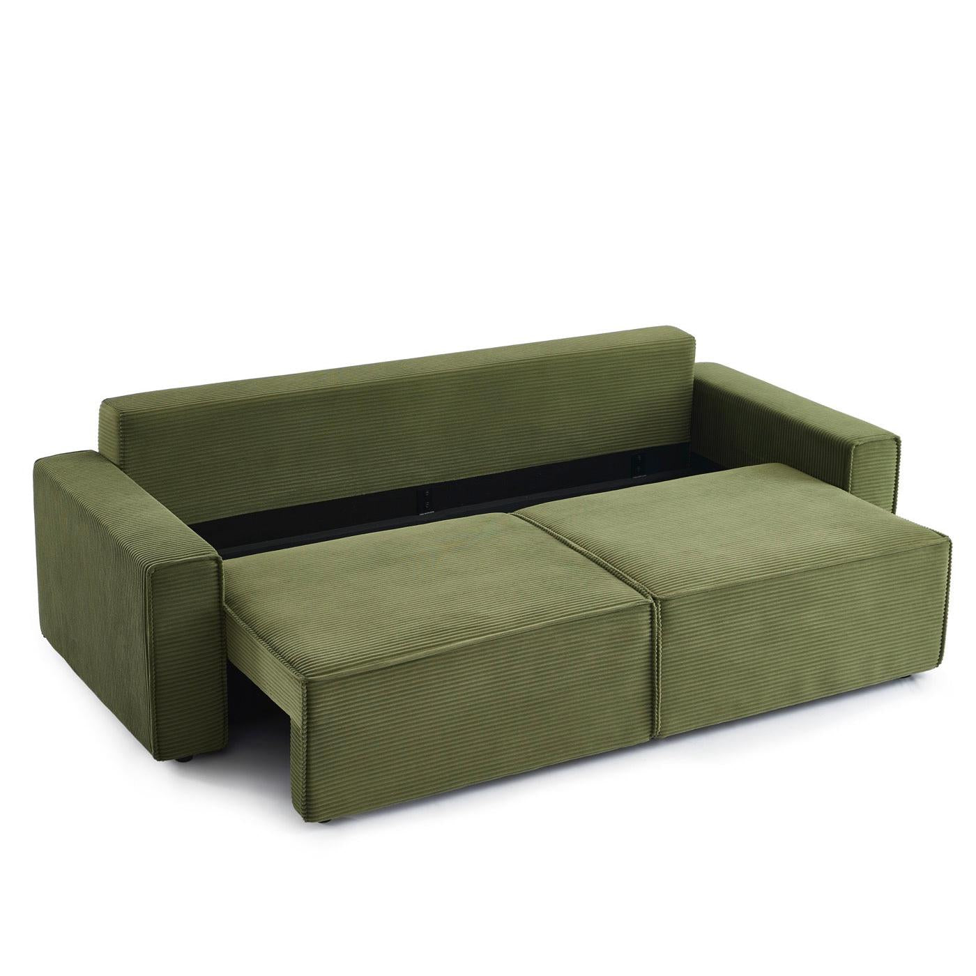 Zola - Canapé Droit Convertible 3 Places - Velours Côtelé Vert