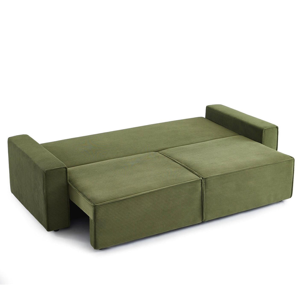 Zola - Canapé Droit Convertible 3 Places - Velours Côtelé Vert