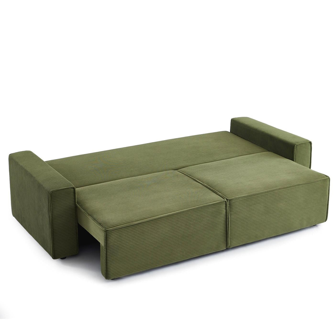 Zola - Canapé Droit Convertible 3 Places - Velours Côtelé Vert