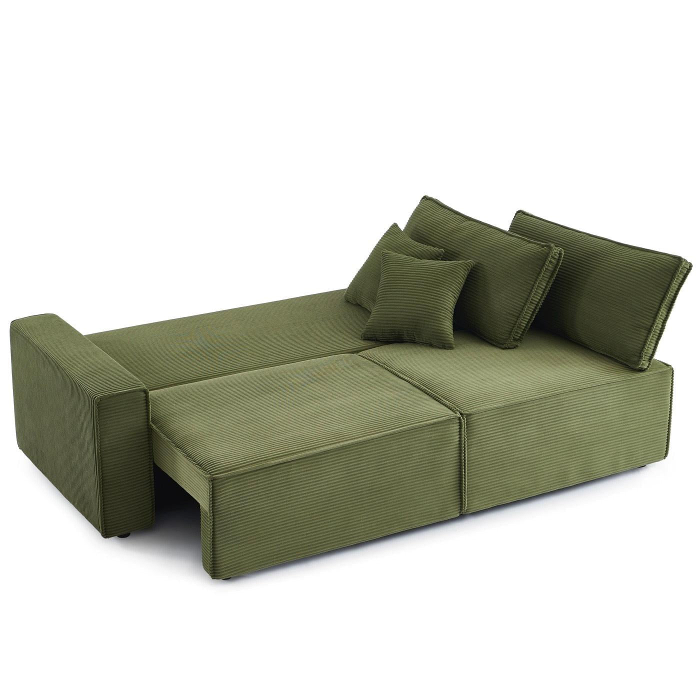 Zola - Canapé Droit Convertible 3 Places - Velours Côtelé Vert