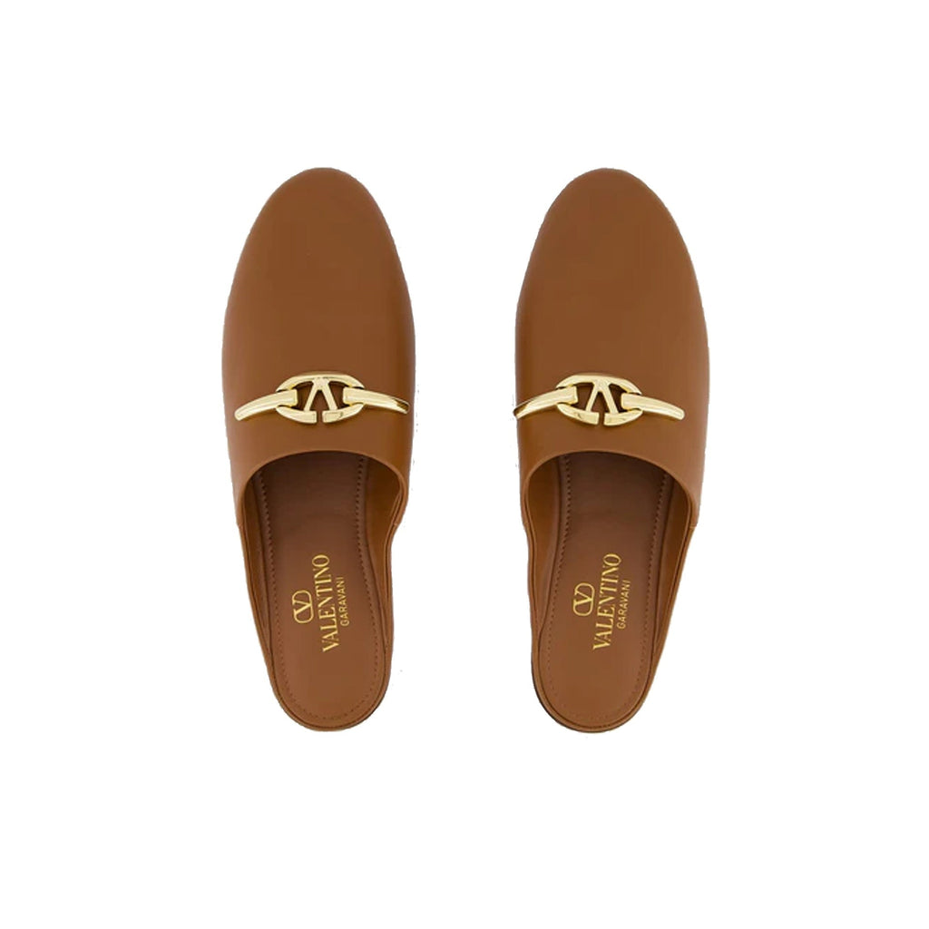 Mules Valentino Garavani Vlogo Signature Leather - Brown - Femme