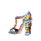 Dolce & Gabbana Raffia-Trimmed Leather Sandals - Blue - Femme