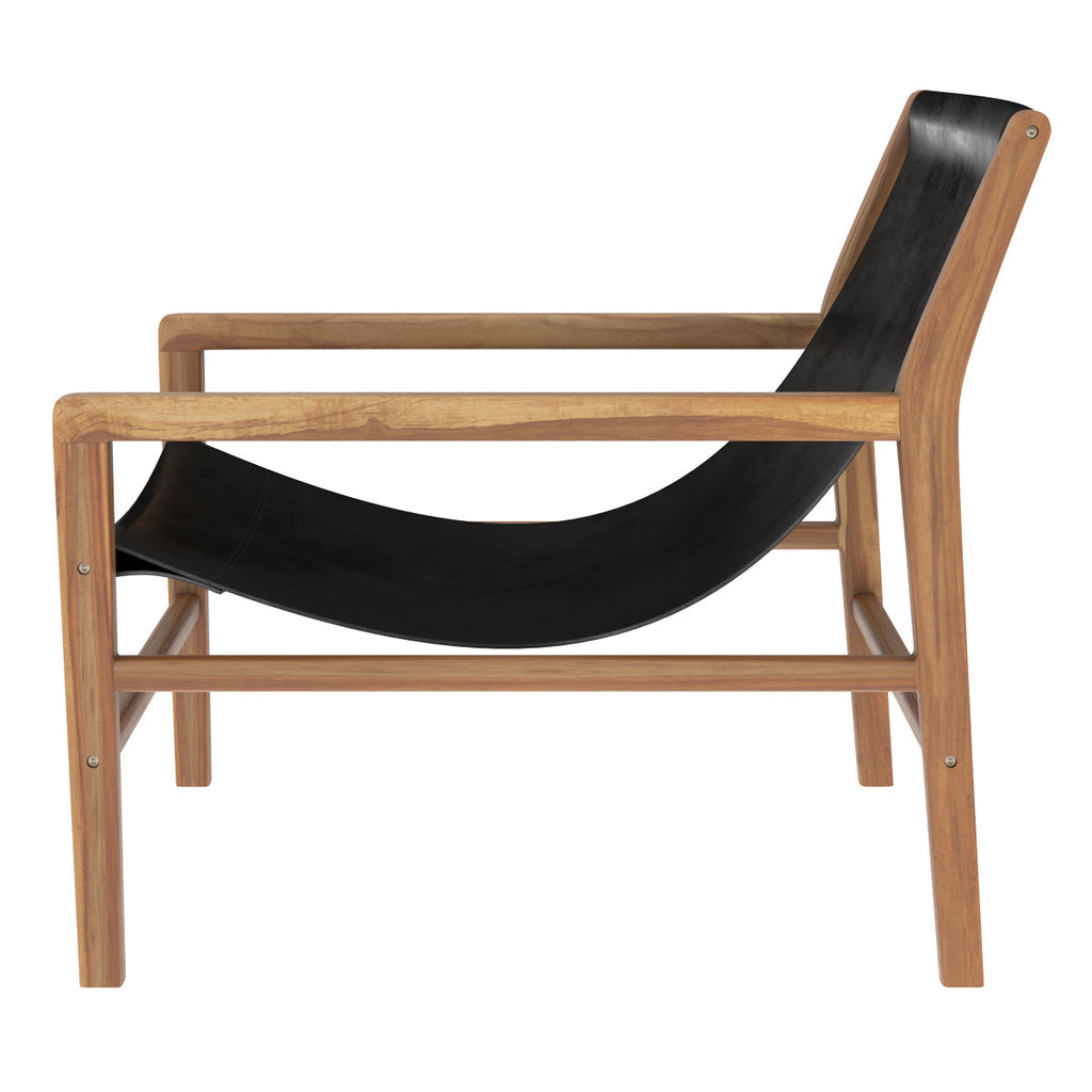 achat fauteuil lounge en teck et cuir noir apache