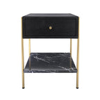 achat table de chevet 1 tiroir en bois de manguier noir et pieds dore
