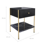 achat table de chevet un tiroir en bois de manguier noir et pieds dore